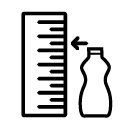 Icon of bottle next to ruler indicating packaging height or format constraints
