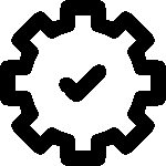 Icon of gear with check mark representing technical efficiency or process validation