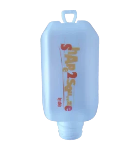 Transparent Shape2Squeeze pouch by Ublo with handle and threaded spout